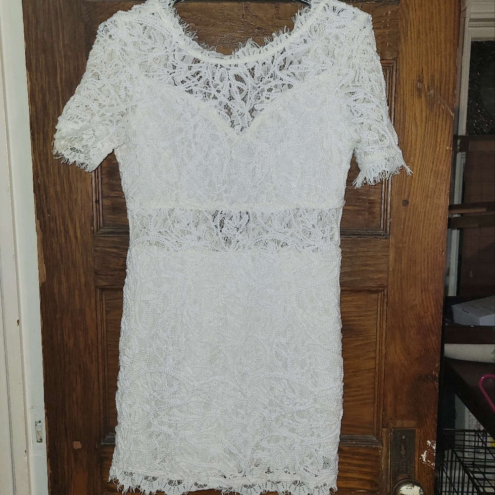 White lace insert low back dress